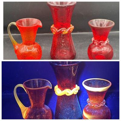 (3) West Virginia Crackle Glass Pieces
