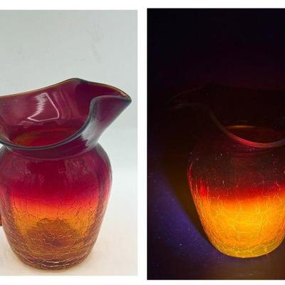 Amberina Crackle Glass Pitcher