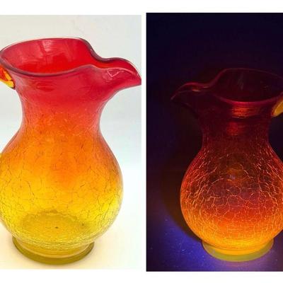 Amberina Crackle Glass Pitcher