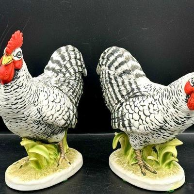 (2) Lefton China Handpainted Plymouth Rook Rooster Figurines
