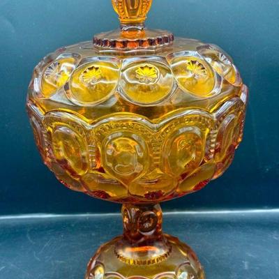 12” LE Smith Amber Covered Pedestal Candy Dish
