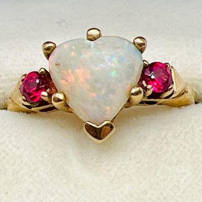 14K Gold Opal Heart Ring
