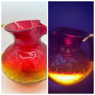 Amberina Crackle Glass Pitcher