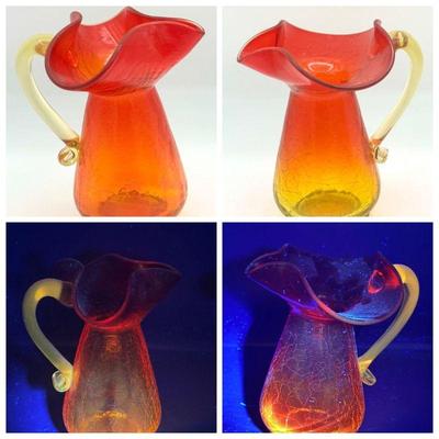 (2) Amberina Crackle Glass Pitchers
