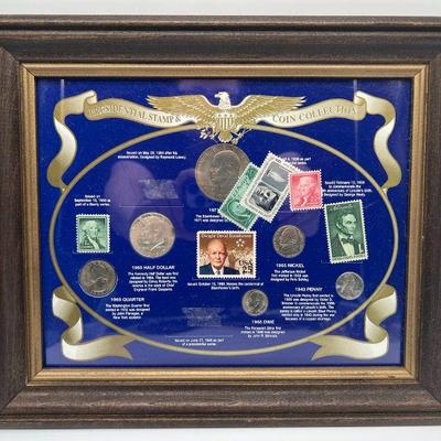 Framed Presidential Stamp & Coin Collection
