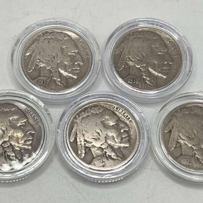 (5) Buffalo Nickel Coins 1921-1938
1921, 1923,1925, 1937-D, 1938-D