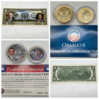 President Obama 24K Gold Plated Coins & Biden-Harris $2 Bill
