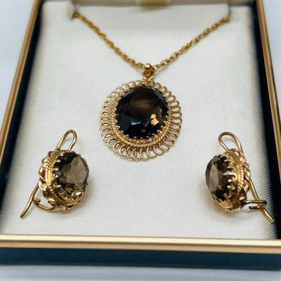 14K Gold Pendant on 10K Gold Chain with Matching Earrings

