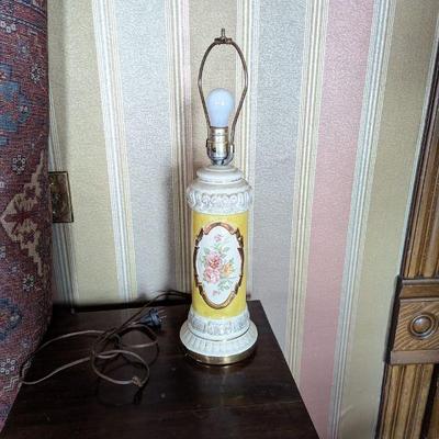 Vintage Hand Painted Floral Gold Gilt Porcelain Lamp