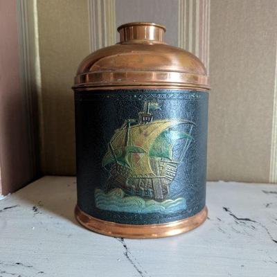 1930s Rumidor Copper & Painted Oxblood Leather Humidor