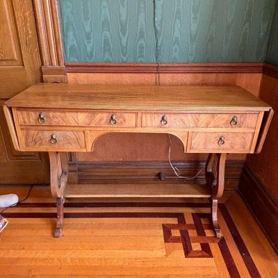 Antique Imperial Mahogany Drop-Leaf Console Table with Lion Head Knobs