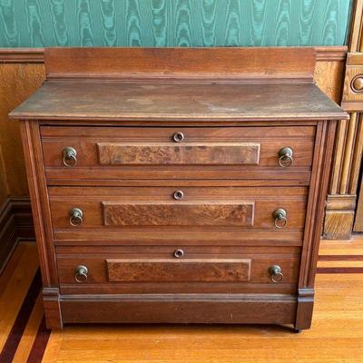 Antique Walnut Dresser With Burled Walnut Panels