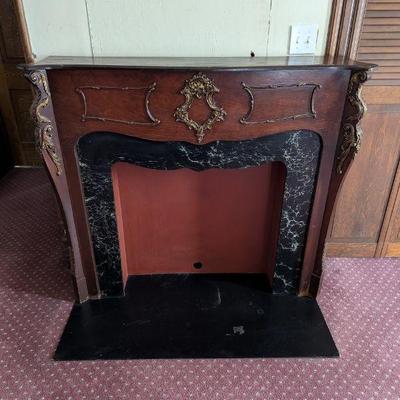 Lot #90 -  Antique Decorative Wood Fireplace Mantel with Marble Look