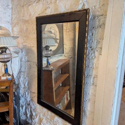 Lot #115 - Antique Wall Mirror with Decorative Black and Gold Frame