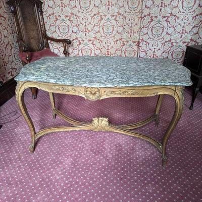 French Louis XV Style Giltwood Marble-Top Center Table