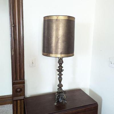 Lot #87 -  Vintage Ornate Brass Plate Figural Lion Head Lamp Tripod Base