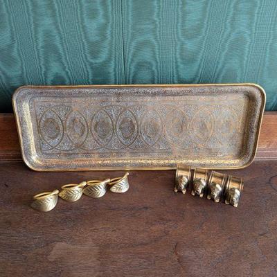 Antique Decorative Tray with Brass Napkin Holders Sets