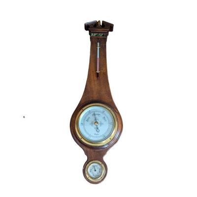 Antique Taylor Instrument Mahogany Banjo-Shaped Barometer and Thermometer