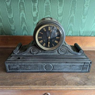 Antique Black Marble Mantle Clock