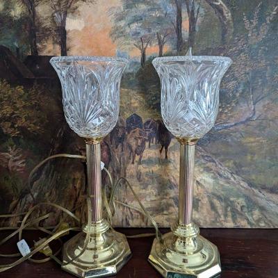 Lot #86 -  Vintage Torchiere Crystal and Brass Table Lamps 