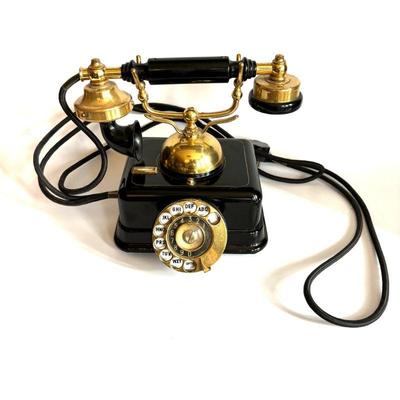 Vintage Brass and Black Rotary Telephone - Model DO-8
