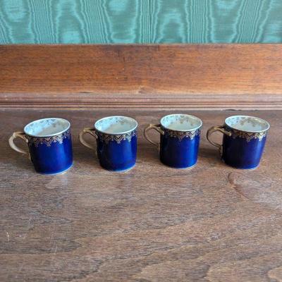 Set of Four Cobalt Blue and Gold Demitasse Cups