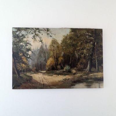 Lot #104 - Original Unsigned Landscape Painting - Autumn Forest Scene.