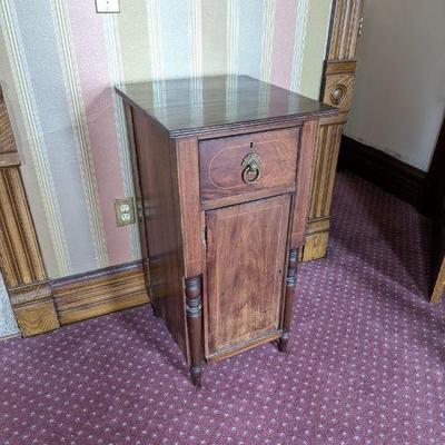 Antique Wooden Side Table Nightstand with Drawer and Cabinet.