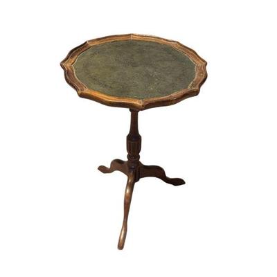 Antique Side Table with Leather Top & Pedestal Base