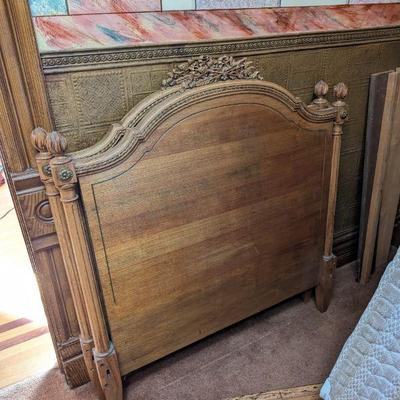 Antique Carved Twin Bed Frame with Serta Mattress & Box-spring