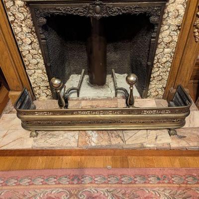 Vintage Brass Fireplace Fender and Andirons
