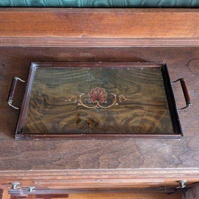 Inlaid Mahogany Serving Tray with Handles
