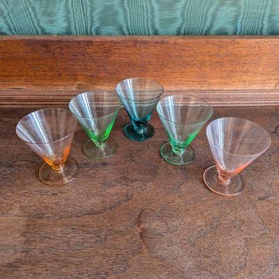 Set of 5 Mid Century Colored Liquor Glasses