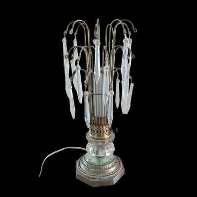Lot #95 -  Vintage Hollywood Regency Crystal Prism Waterfall Table Lamp