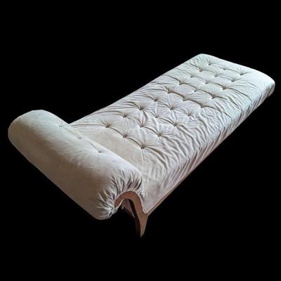 Vintage Tufted Ivory Empire Style Recamier With Wooden Legs