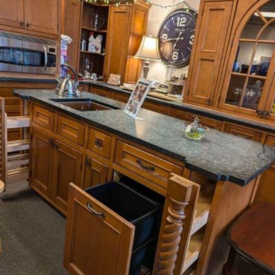 Island Pull-Out Can or Spice Storage, Double Garbage Bin Drawer, Built-In Electrical Outlet