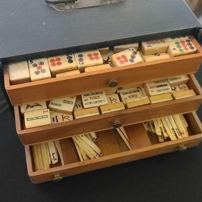 Vintage Mahjong with bone/bamboo tiles
