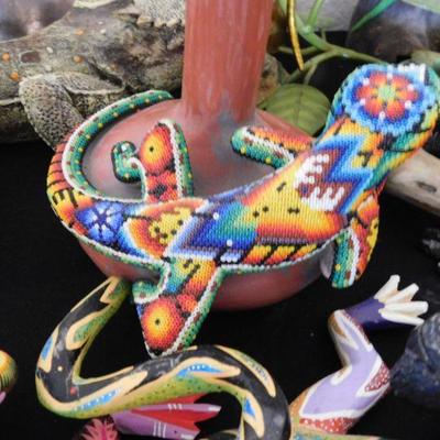 Mama Mona signed and Huichol Beaded Lizard
