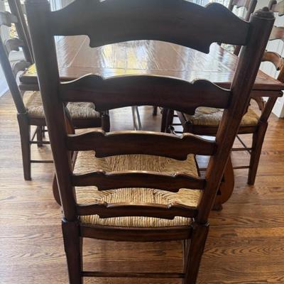 Maitlind Smith Expandable - Self-Storage Dining Table with six ladder back chairs with rush seats