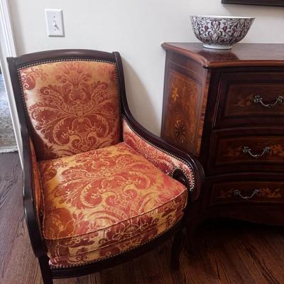 Red and Gold Paisley Accent Chair (2 available)
