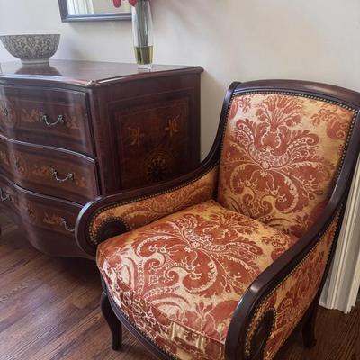 Sale Photo Thumbnail #25: Red and Gold Paisley Accent Chair (2 available)