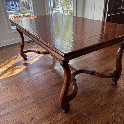 Maitlind Smith Expandable - Self-Storage Dining Table with six ladder back chairs with rush seats