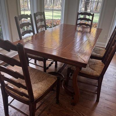 Maitlind Smith Expandable - Self-Storage Dining Table with six ladder back chairs with rush seats