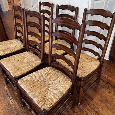 Maitlind Smith Expandable - Self-Storage Dining Table with six ladder back chairs with rush seats