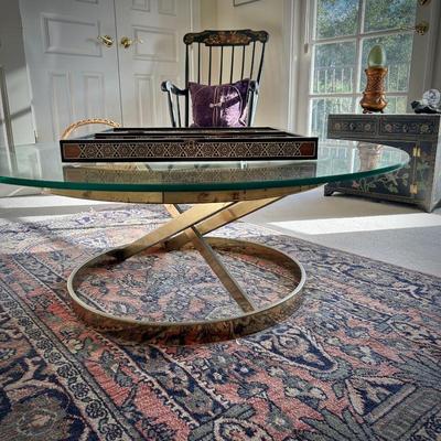 Milo Baughman-style vintage brass coffee table