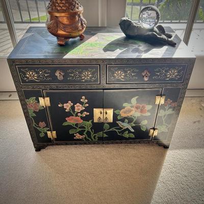Vintage black Chinoiserie mini cabinet