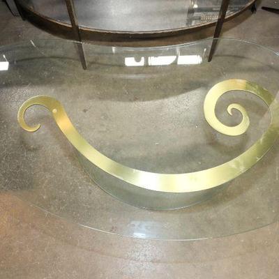 Post modern glass & brass coffee table