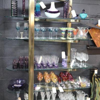 Post-Modern brass & glass shelf