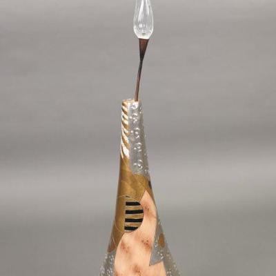 Post-Modern vase & glass swirl on bronze stick