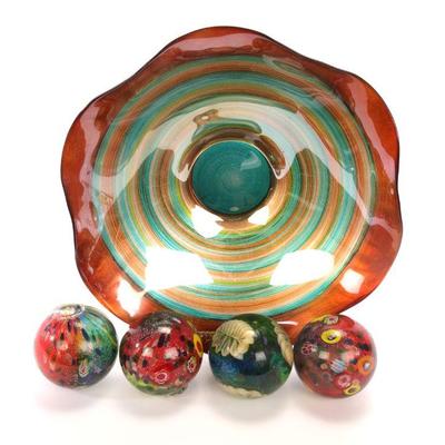 Art Glass bowl & hand blown glass balls